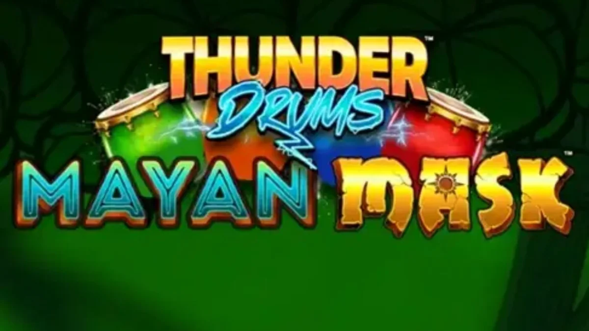 Tampilan visual mesin slot Thunder Drums Mayan Mask dengan tema kuil kuno Maya